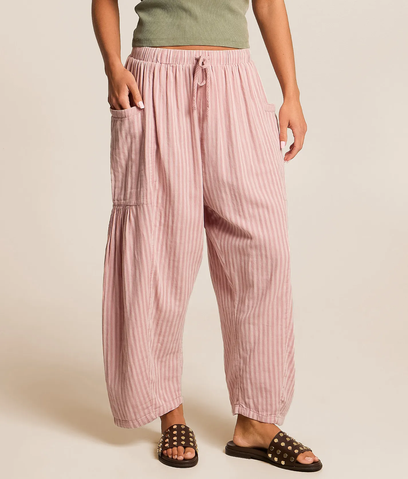 Urban Daizy Striped Taper Pant Pink Discount