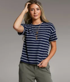 Tops | BKE Striped Top Mood Indigo Gardenia