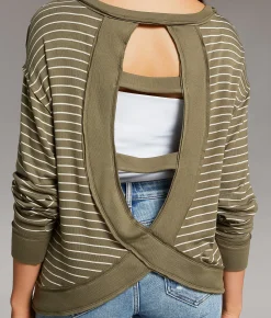 Tops | BKE Striped Top Olive Cream Stripe