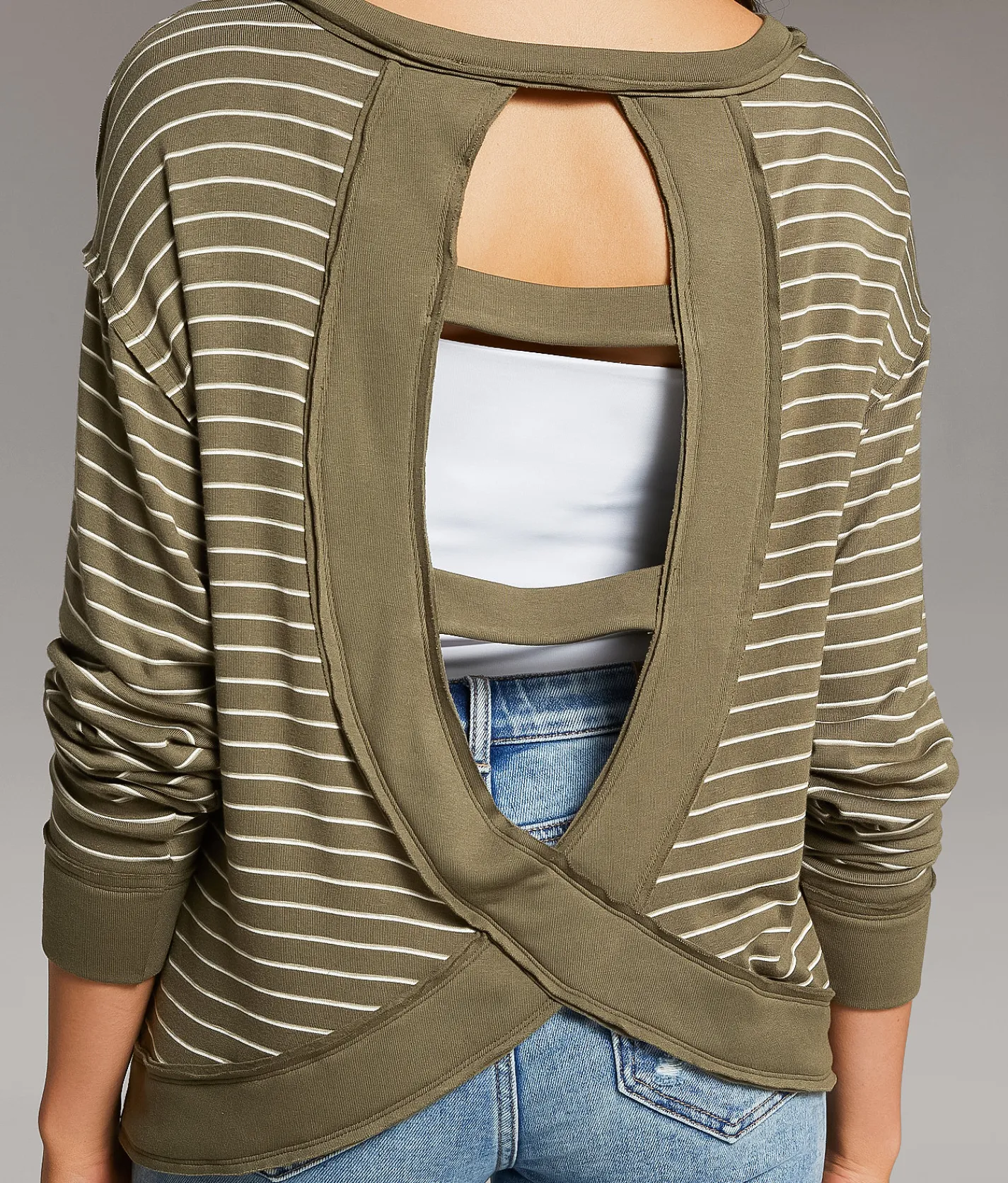 Tops | BKE Striped Top Olive Cream Stripe
