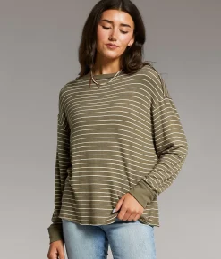 Tops | BKE Striped Top Olive Cream Stripe