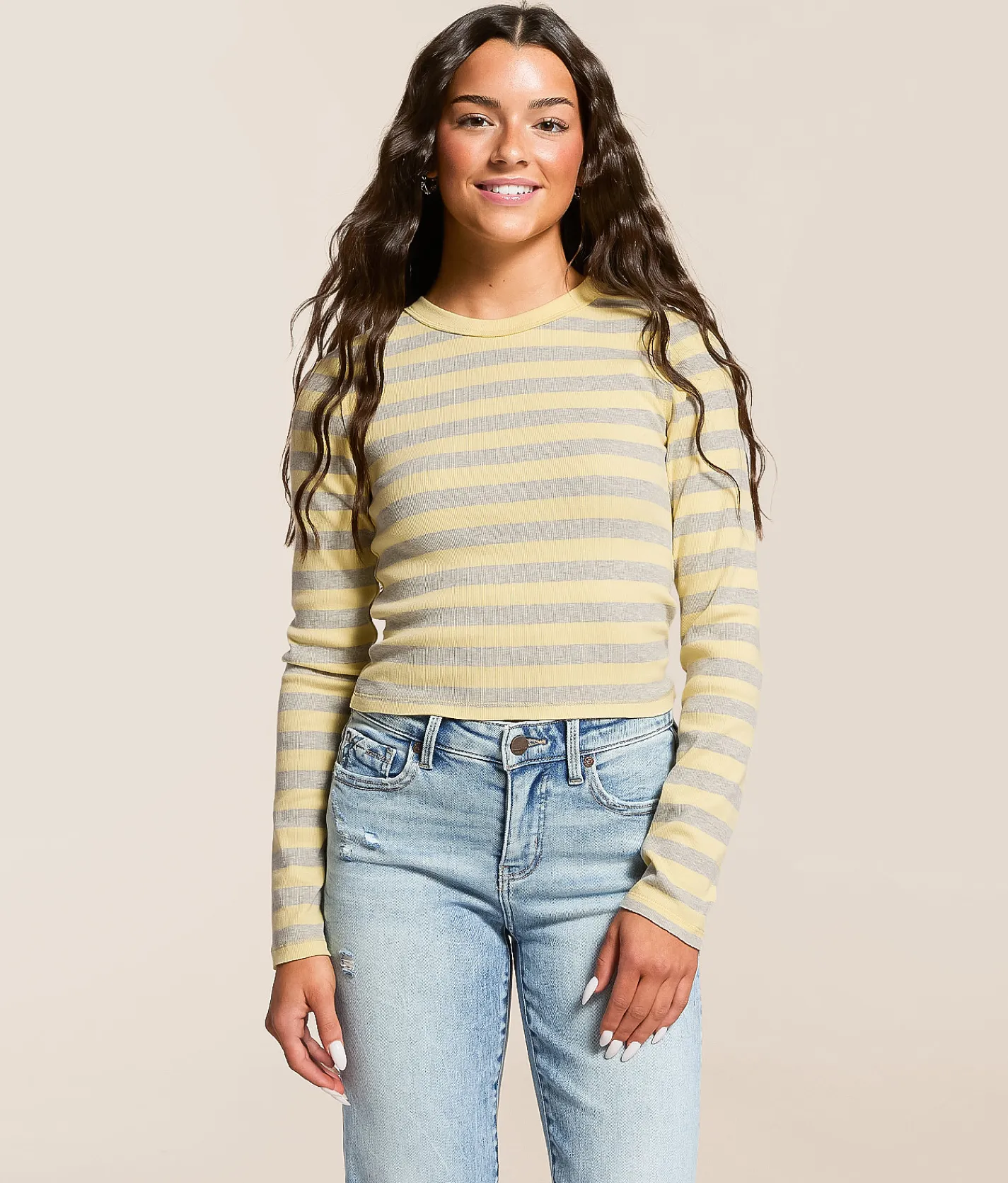 FITZ + EDDI Striped Top Pale Banana Heather Grey Clearance