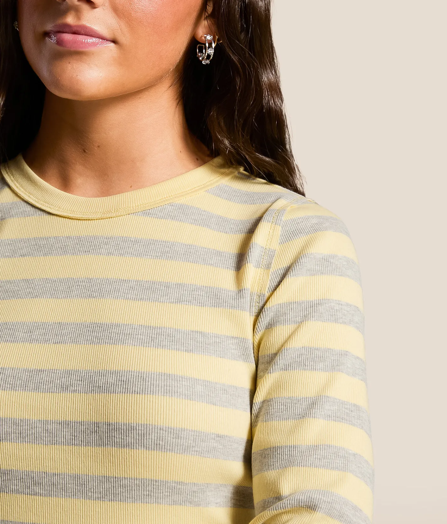 FITZ + EDDI Striped Top Pale Banana Heather Grey Clearance