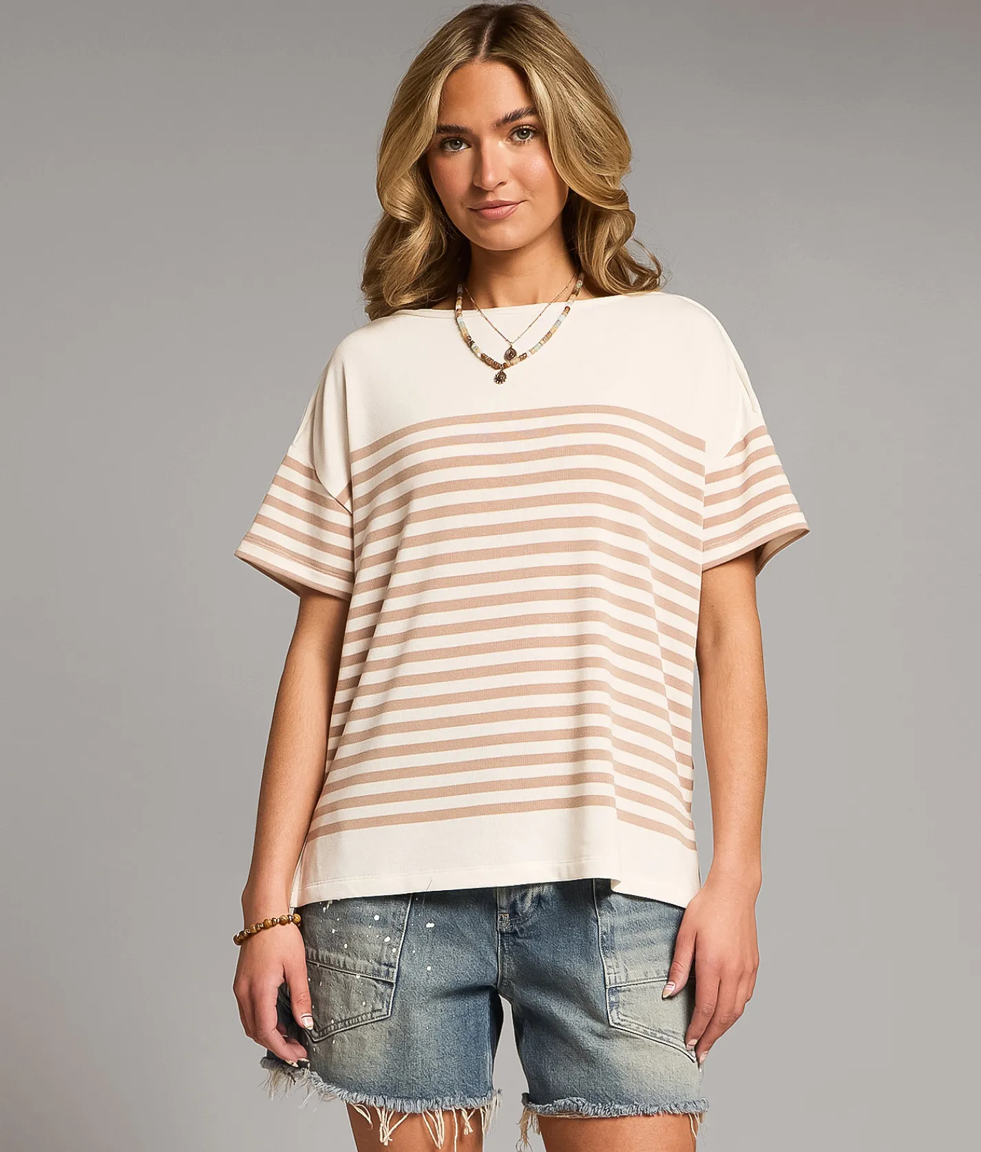BKE Striped Top Cream Sale