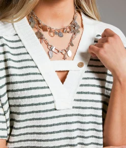 BKE Striped Top Cream Sea Spray Online