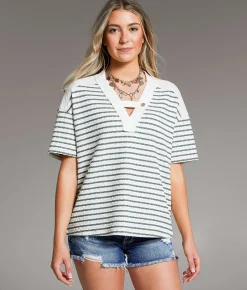 BKE Striped Top Cream Sea Spray Online