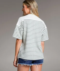 BKE Striped Top Cream Sea Spray Online