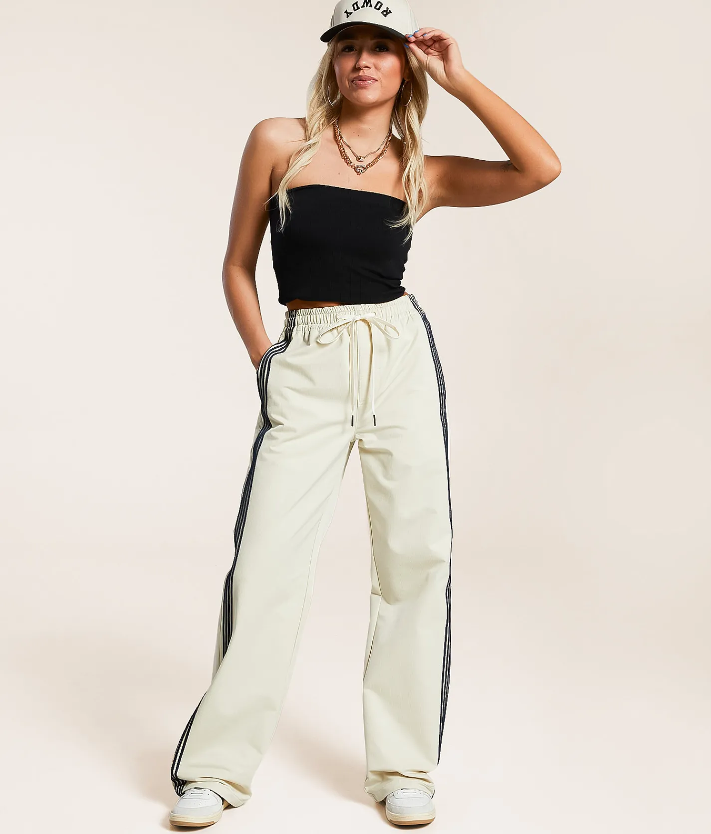 Bottoms|Activewear | Vibrant M.I.U. Striped Track Pant Cream