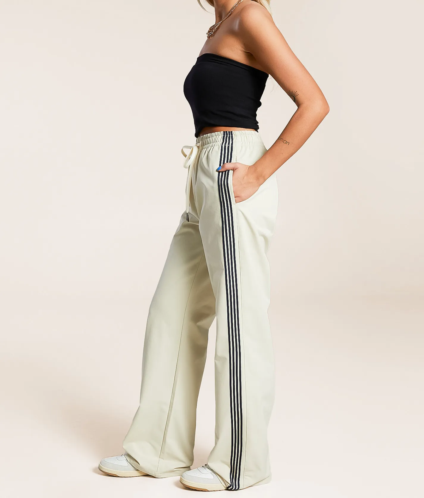 Bottoms|Activewear | Vibrant M.I.U. Striped Track Pant Cream