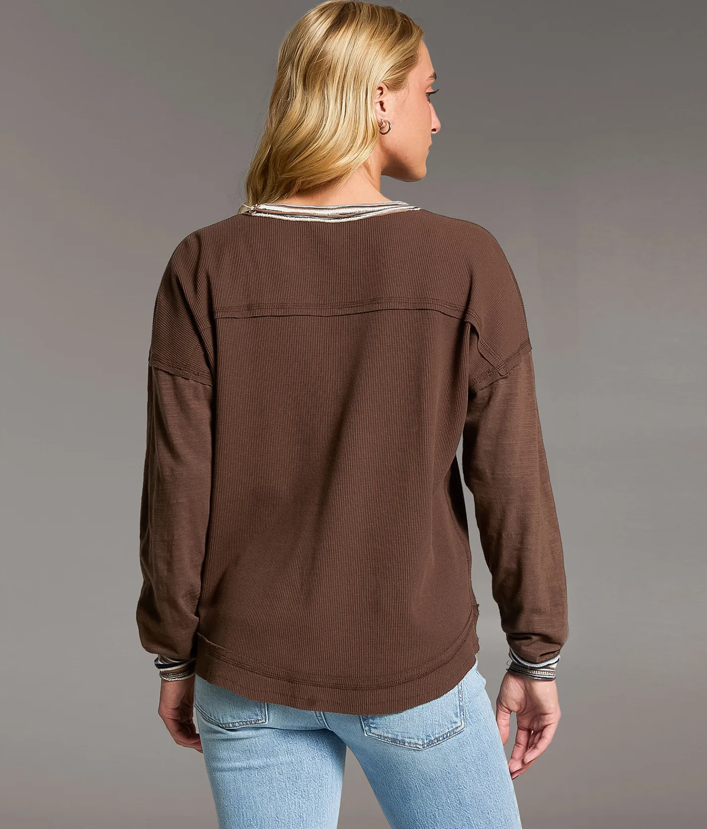 BKE Striped Trim Thermal Washed Brown Outlet