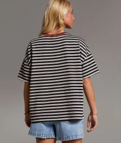 BKE Striped T-Shirt Black Beige Stripe Sale