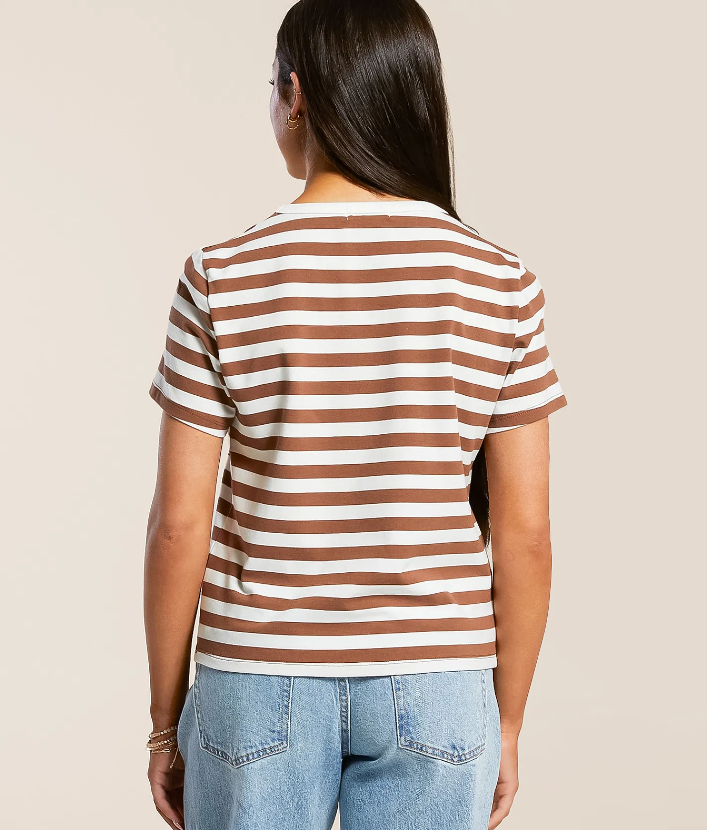 FITZ + EDDI Striped T-Shirt Cocoa Brown Stripe Outlet
