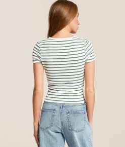 Tops | FITZ + EDDI Striped T-Shirt Dark Forest