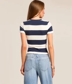 Tops | FITZ + EDDI Striped T-Shirt Mood Indigo Stripe