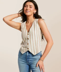 Hyfve Striped Vest Tan Cream New