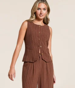 Coats & Jackets | Willow & Root Striped Vest Brown Ivory