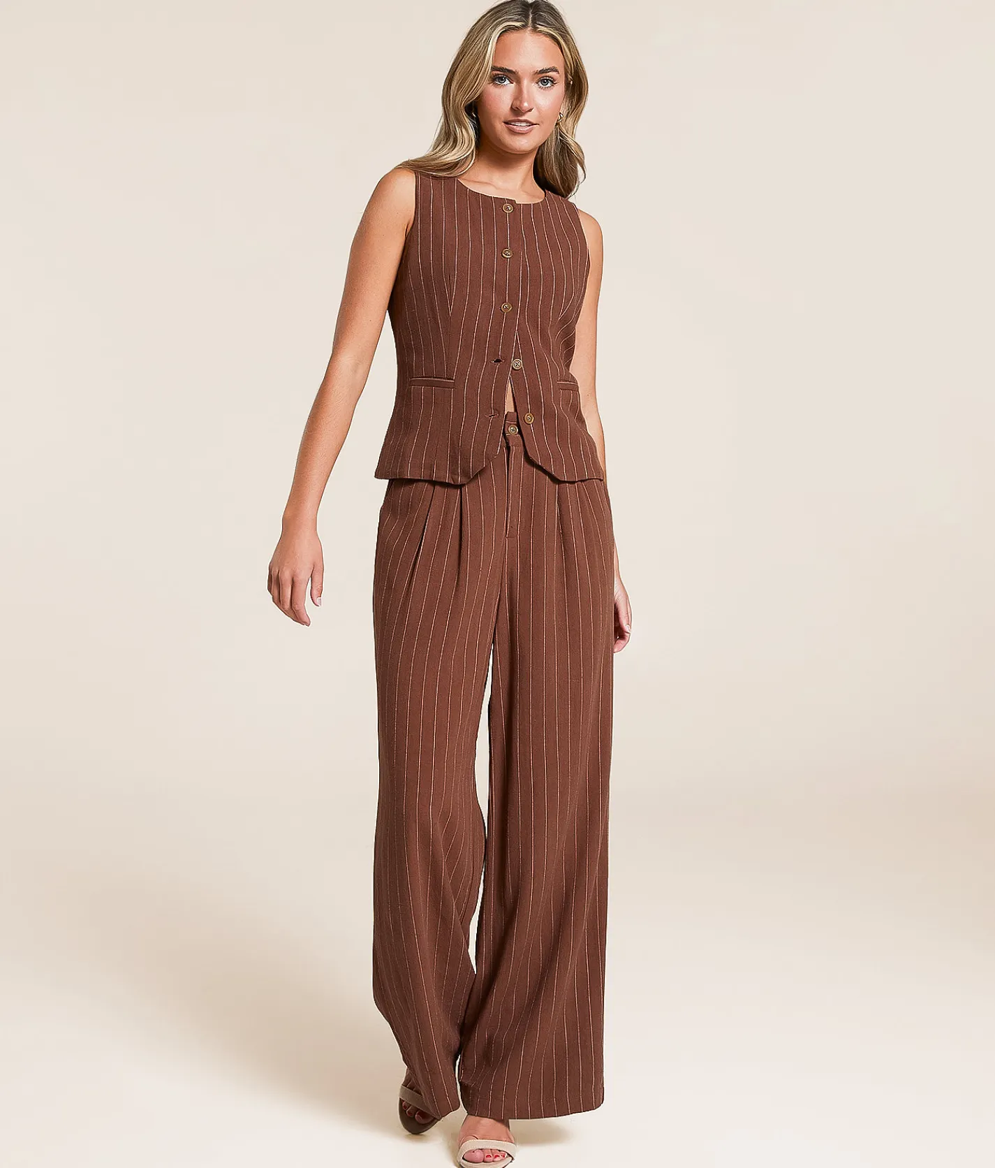 Coats & Jackets | Willow & Root Striped Vest Brown Ivory