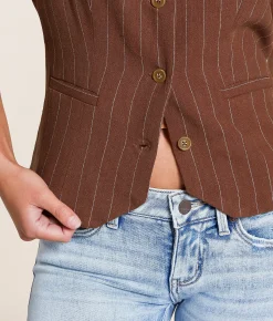 Coats & Jackets | Willow & Root Striped Vest Brown Ivory
