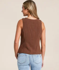 Coats & Jackets | Willow & Root Striped Vest Brown Ivory
