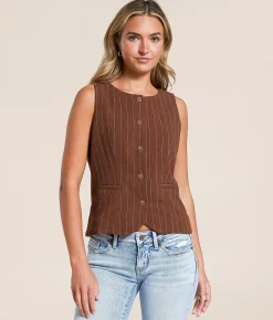 Coats & Jackets | Willow & Root Striped Vest Brown Ivory