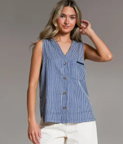BKE Striped Vest Navy White Stripe Outlet