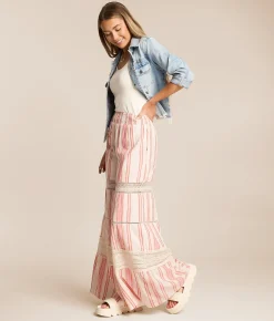 Bottoms | Angie Striped Wide Leg Beach Pant Coral