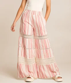 Bottoms | Angie Striped Wide Leg Beach Pant Coral