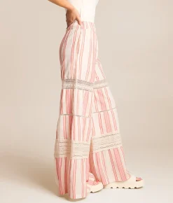 Bottoms | Angie Striped Wide Leg Beach Pant Coral