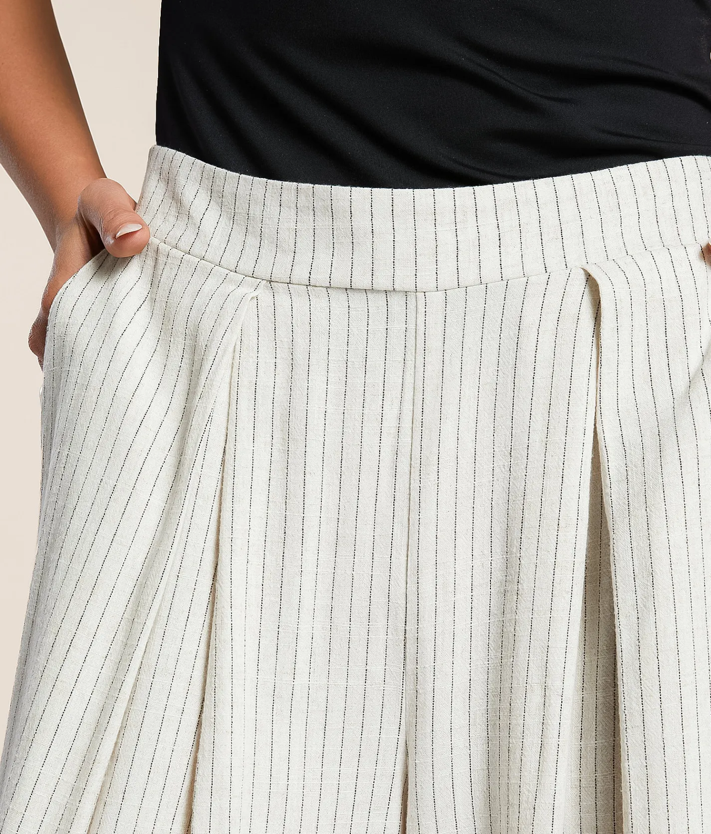 Hunter & Brown Striped Wide Leg Pant Beige Linen Stripe Online