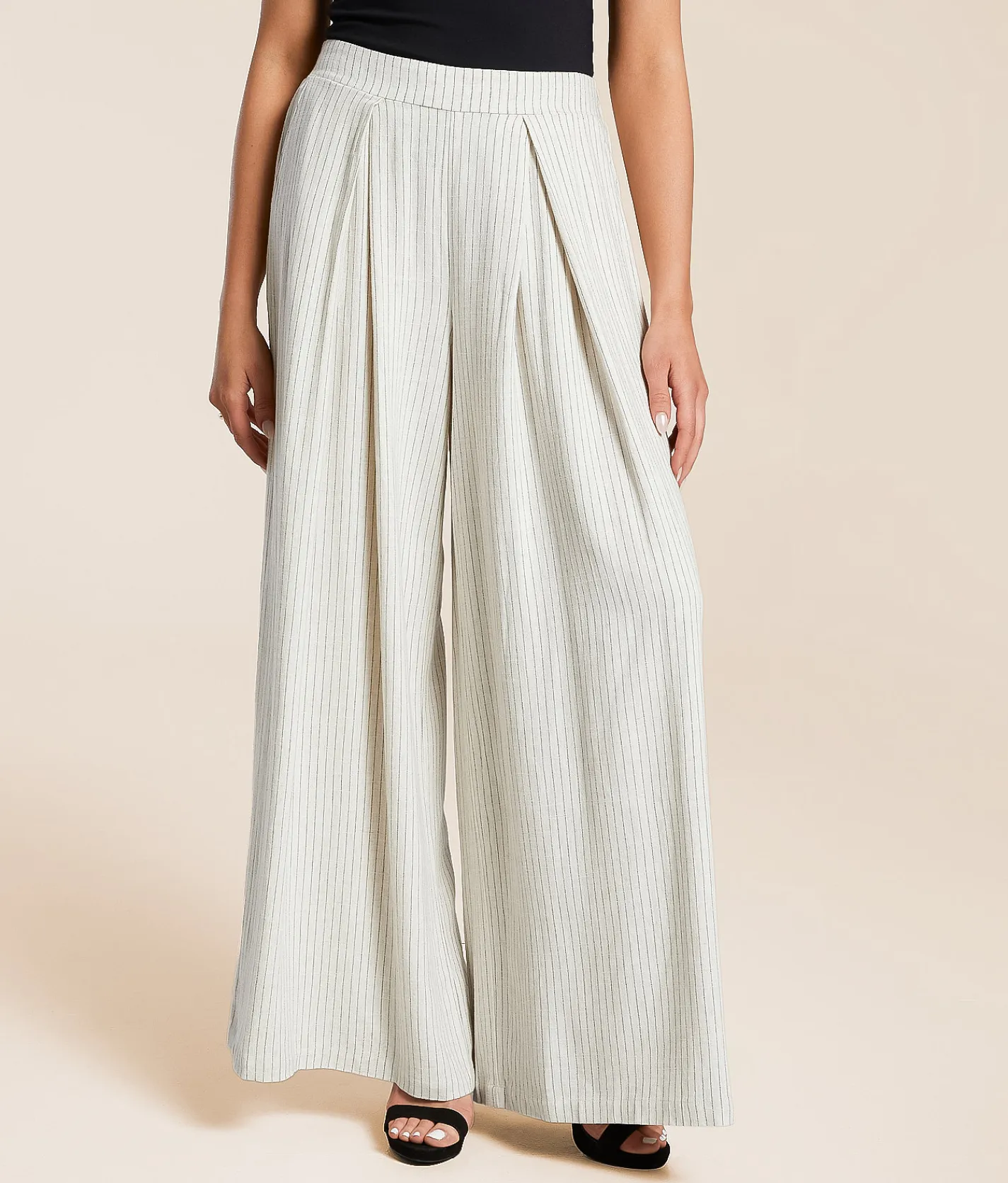 Hunter & Brown Striped Wide Leg Pant Beige Linen Stripe Online