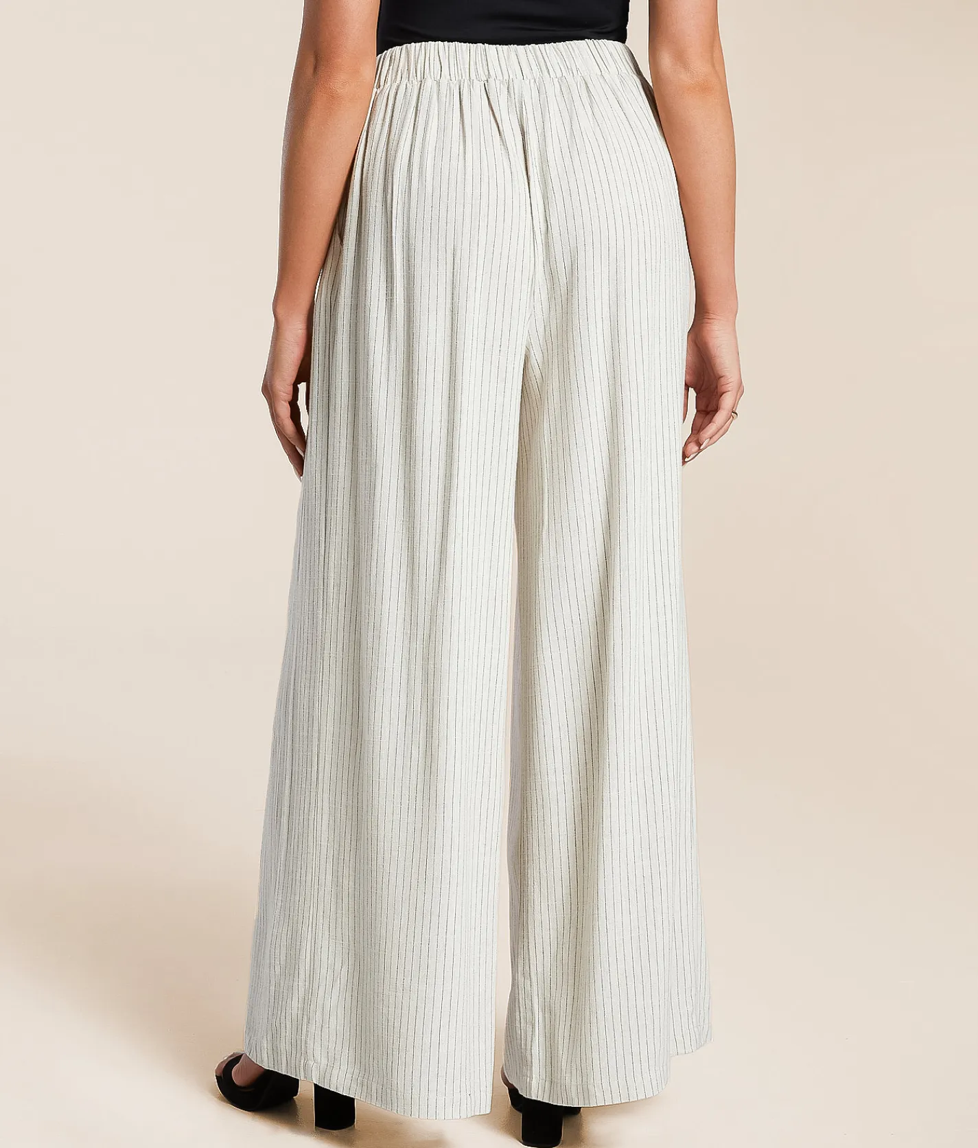 Hunter & Brown Striped Wide Leg Pant Beige Linen Stripe Online