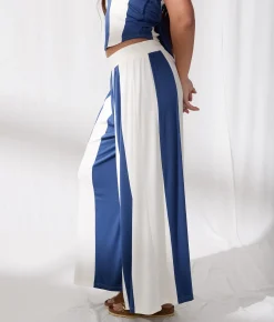 33 Coastal Striped Wide Leg Pant Blue New