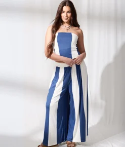 33 Coastal Striped Wide Leg Pant Blue New