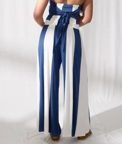 33 Coastal Striped Wide Leg Pant Blue New