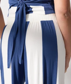 33 Coastal Striped Wide Leg Pant Blue New