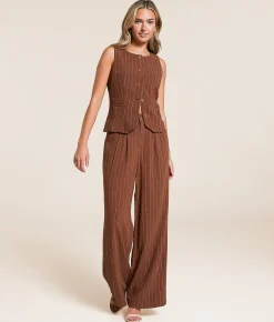 Bottoms | Willow & Root Striped Wide Leg Trouser Pant Brown Ivory