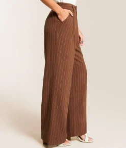 Bottoms | Willow & Root Striped Wide Leg Trouser Pant Brown Ivory