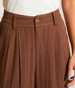 Bottoms | Willow & Root Striped Wide Leg Trouser Pant Brown Ivory