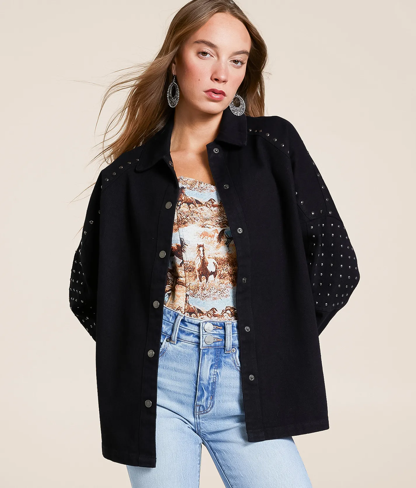 Tops|Coats & Jackets | Blue B Studded Denim Jacket Black
