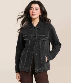 Tops|Coats & Jackets | HIDDEN Studded Denim Oversized Jacket Black