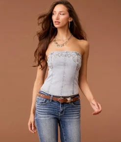 Sterling & Stitch Studded Denim Tube Top Medium Wash New