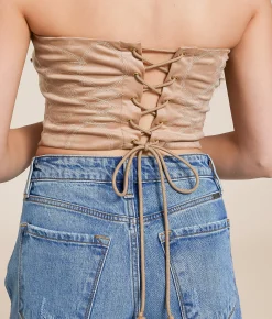 Blue B Studded Faux Suede Tube Top Sand New