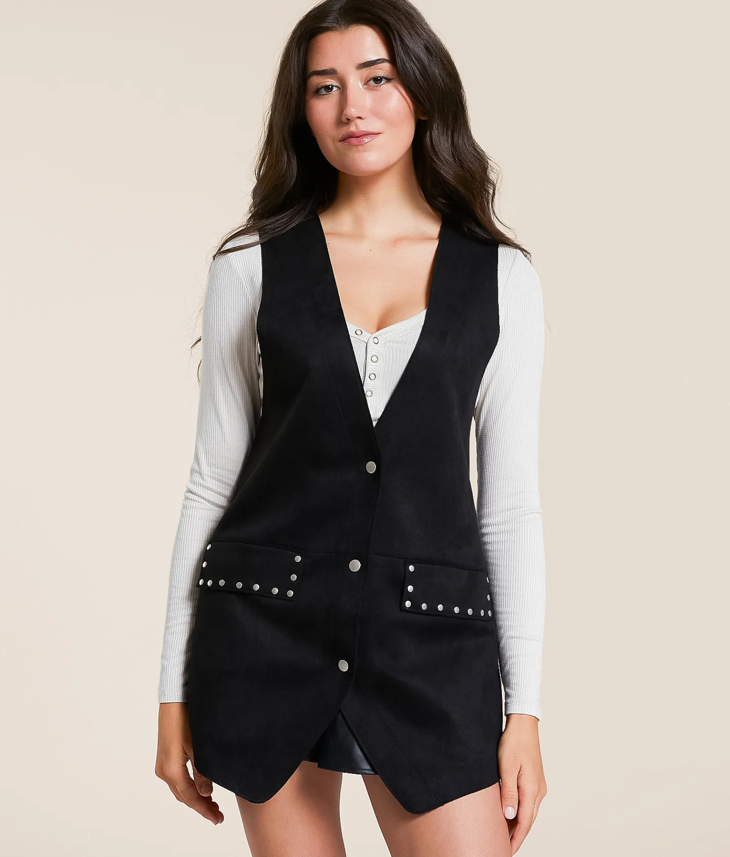 Hyfve Studded Faux Suede Vest Camel Online