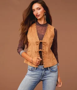 Sterling & Stitch Studded Faux Suede Vest Biscuit Clearance