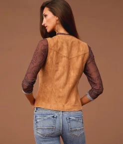 Sterling & Stitch Studded Faux Suede Vest Biscuit Clearance