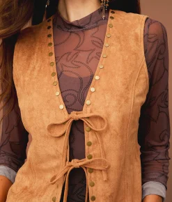 Sterling & Stitch Studded Faux Suede Vest Biscuit Clearance
