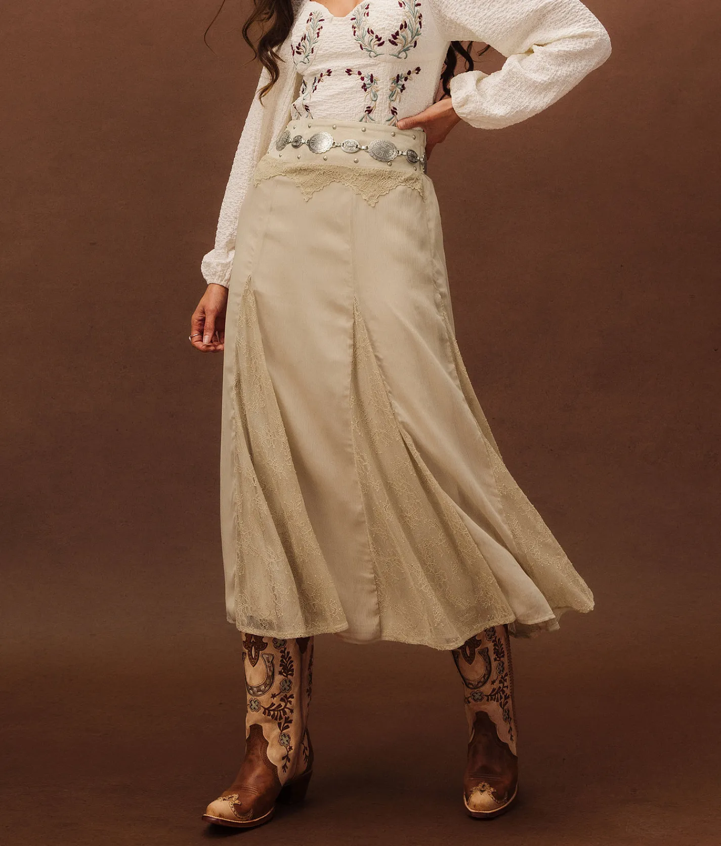 Bottoms | Sterling & Stitch Studded Lace Maxi Skirt Peyote