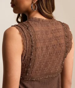 Tops | Miss Me Studded Lace Tank Top Taupe Beige