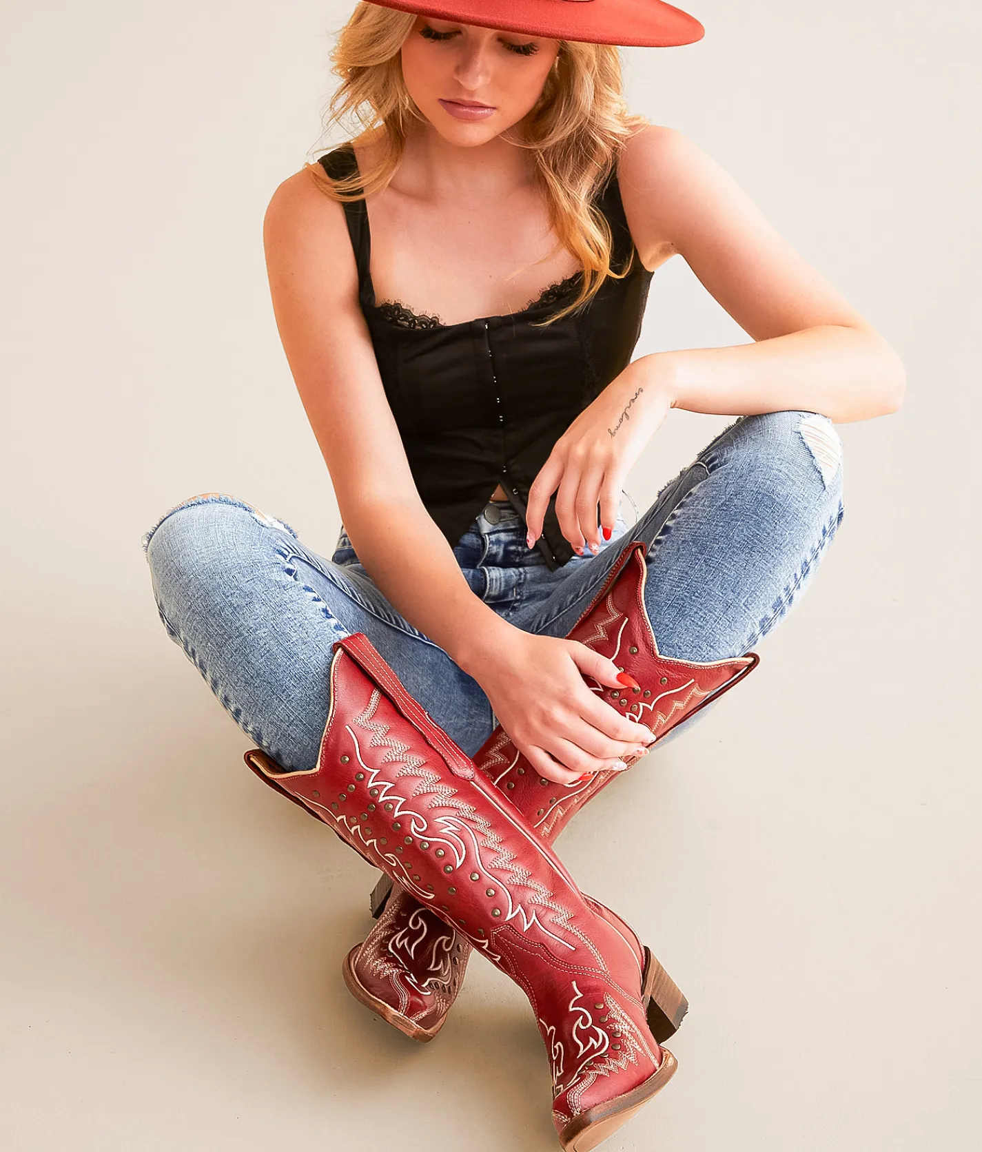 Circle G by Corral Studded Leather Western Boot Red Discount