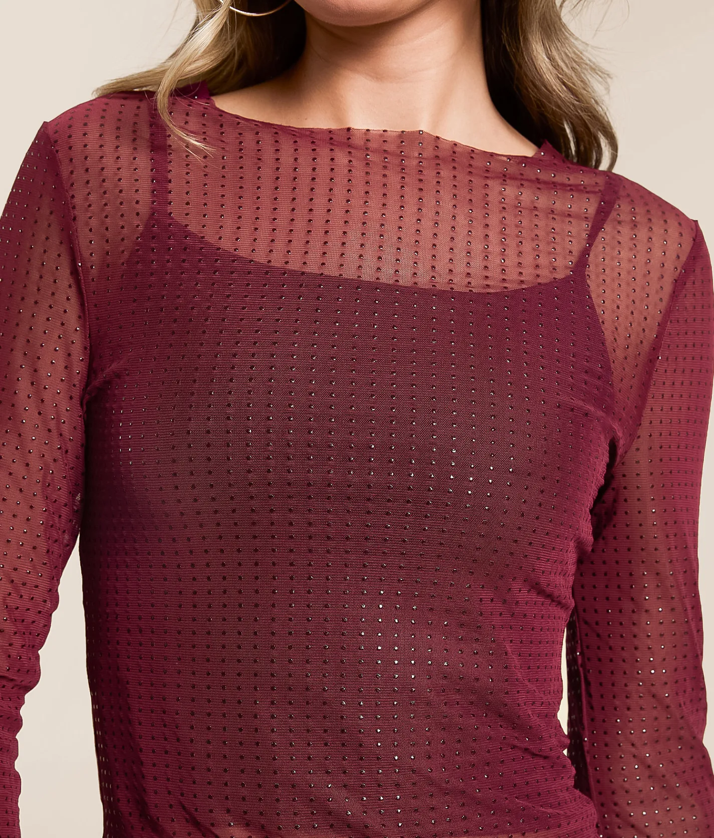 Tops | Willow & Root Studded Mesh Top Tawny Port